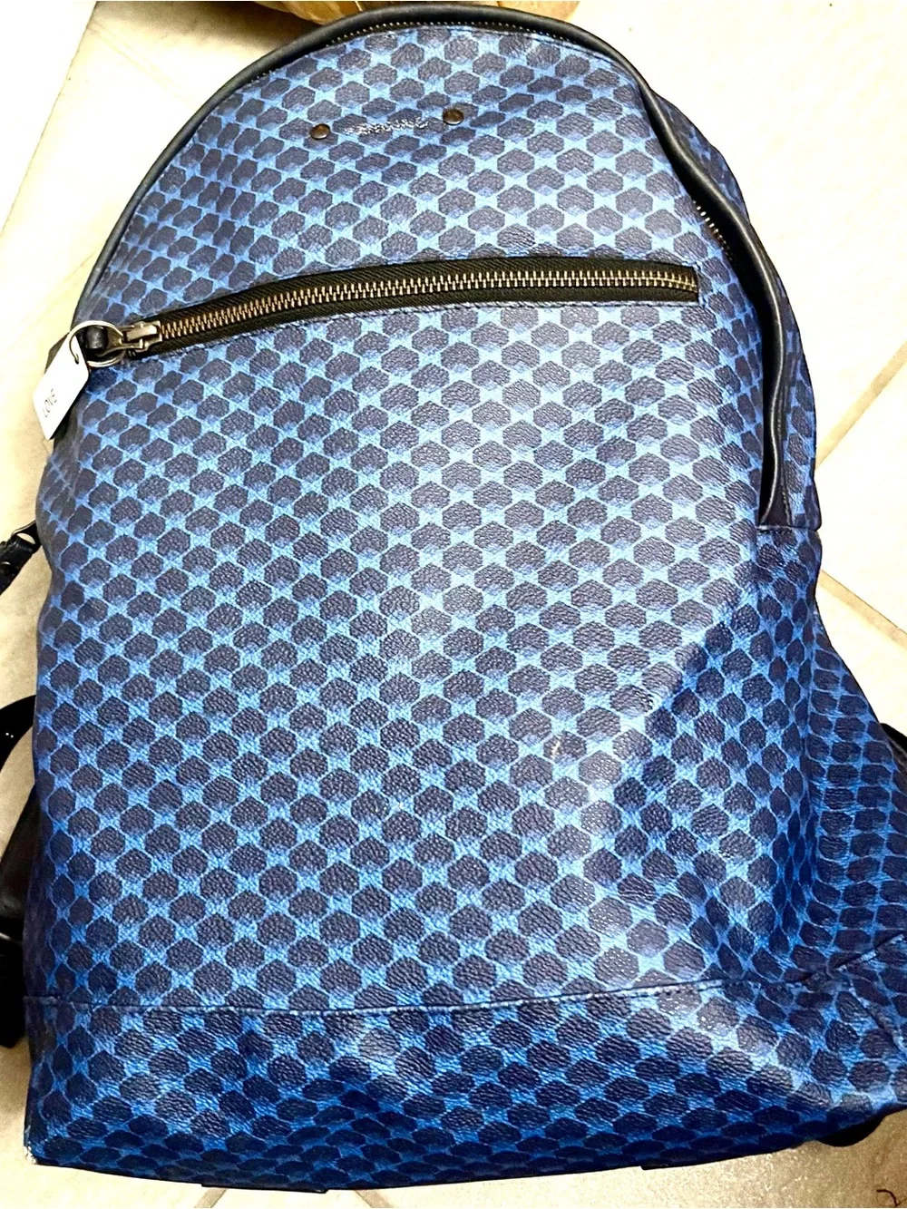 Verona Unisex Blue Patterned Backpack leather